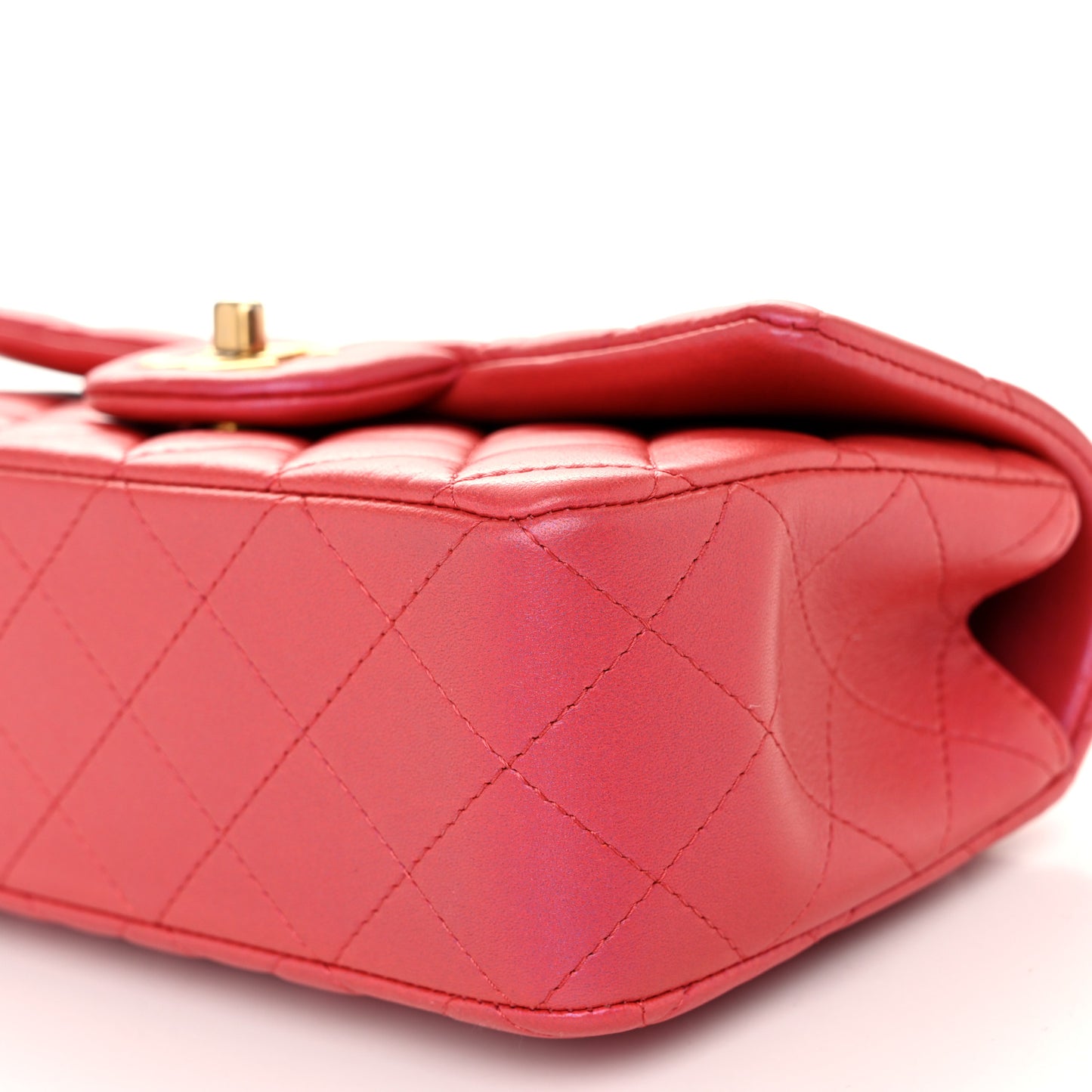 Iridescent Lambskin Quilted Mini Top Handle Rectangular Flap Red