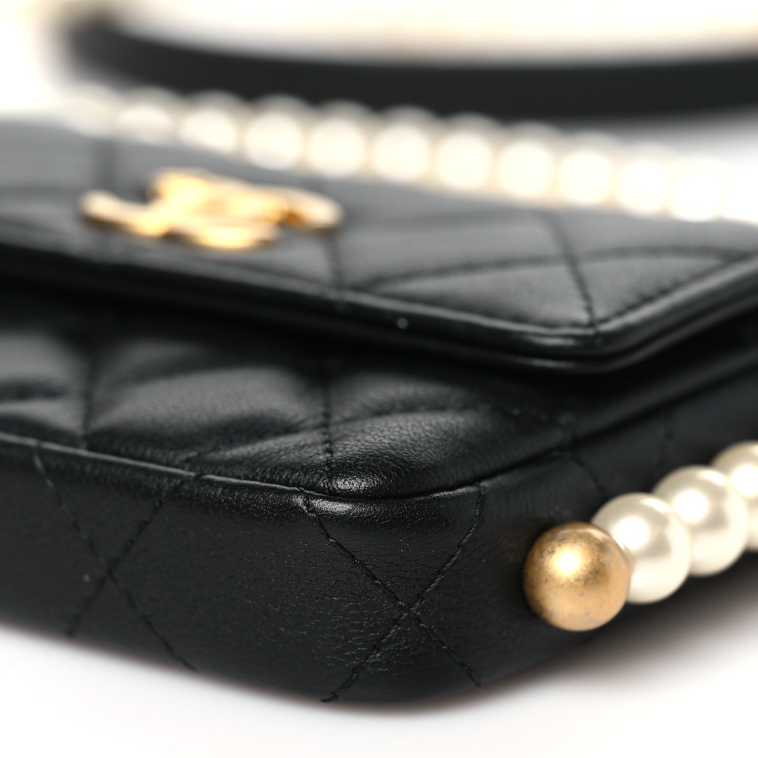Chanel Calfskin Quilted About Pearls Card Holder Flap With Chain Black 11 of 12