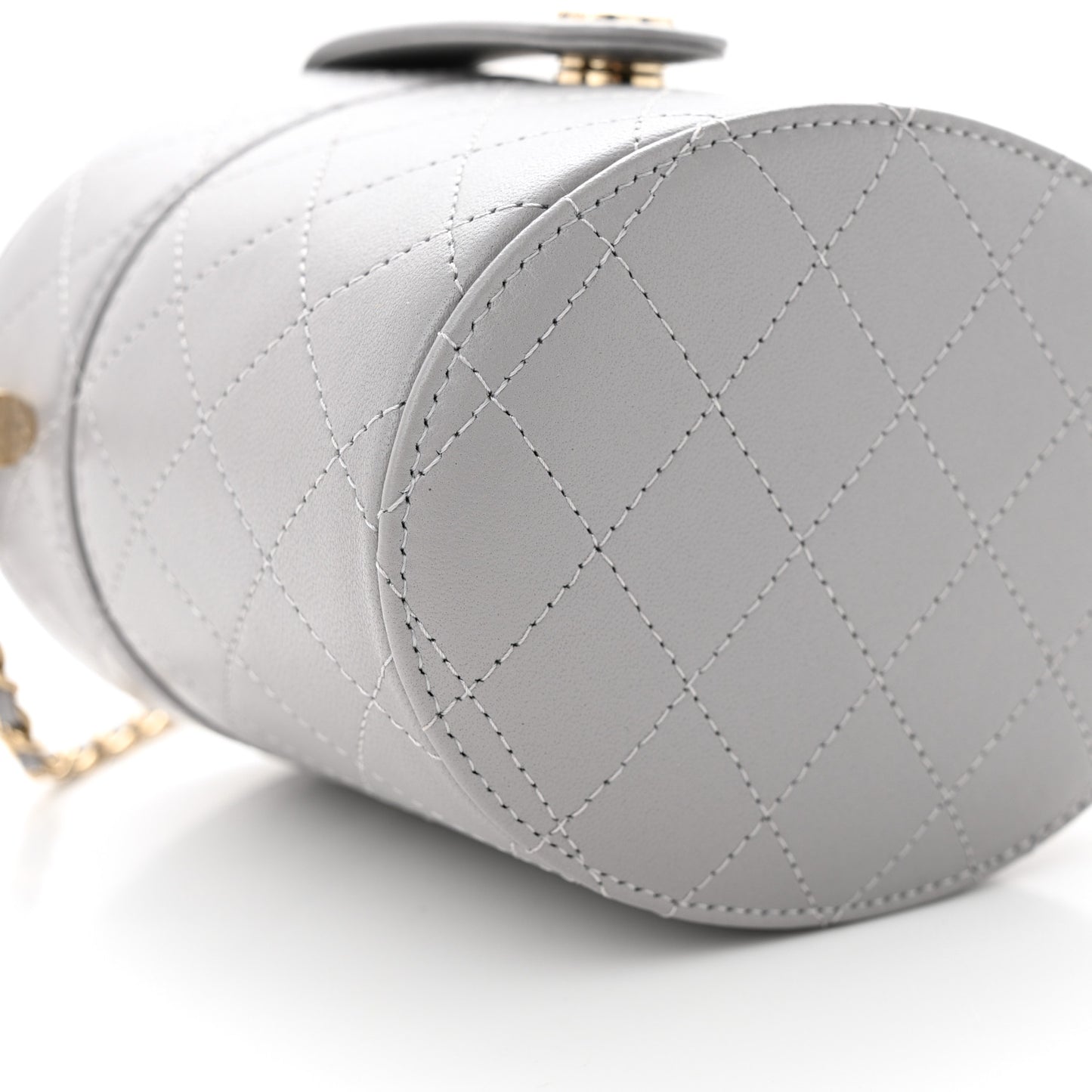 Lambskin Quilted Round Mini Vanity Case With Chain Case With Chain Grey