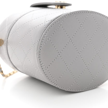 Chanel Lambskin Quilted Round Mini Vanity Case With Chain Case With Chain Grey 8 of 10