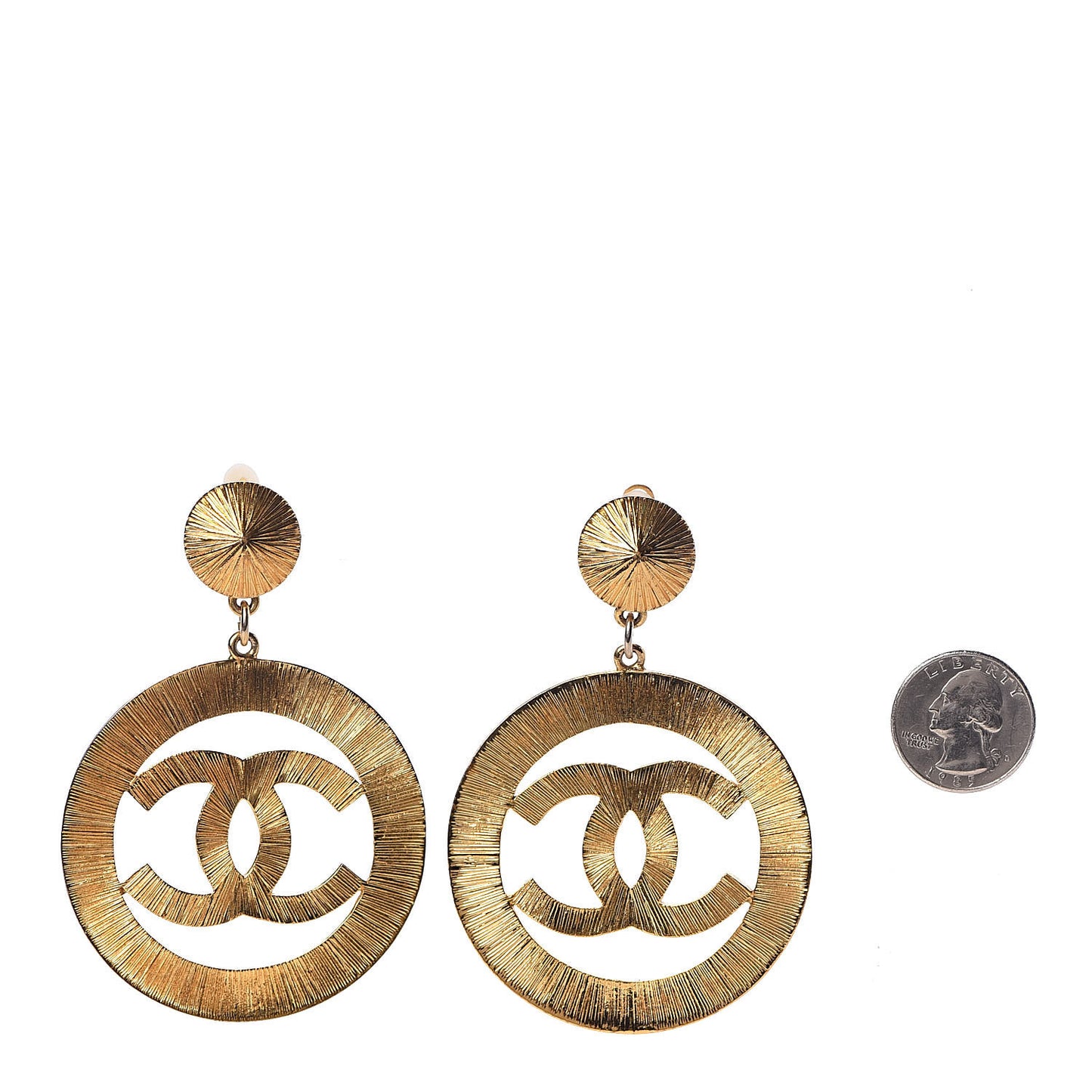 CC Large Drop Clip On Earrings Gold