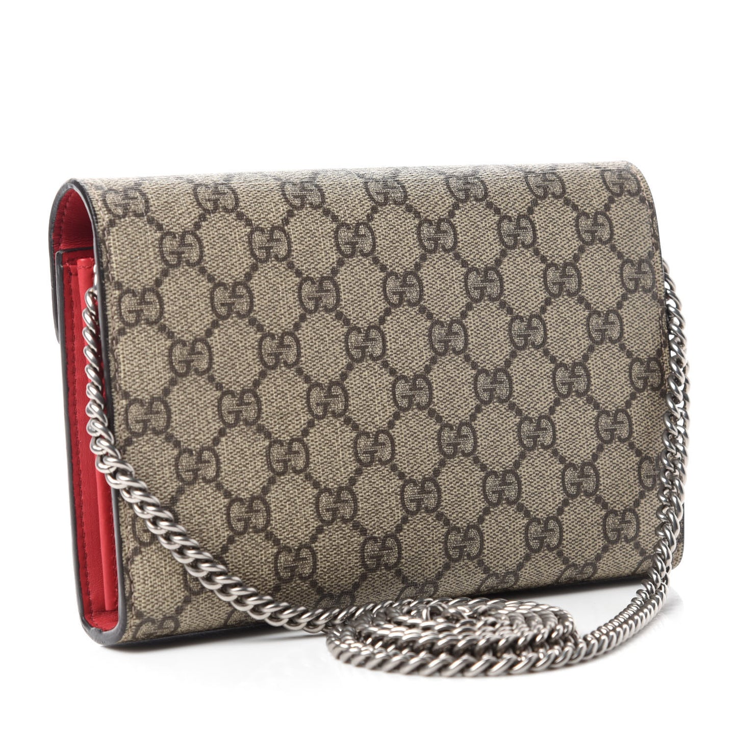 GG Supreme Monogram Mini Dionysus Chain Wallet Beige Vulcanic Red