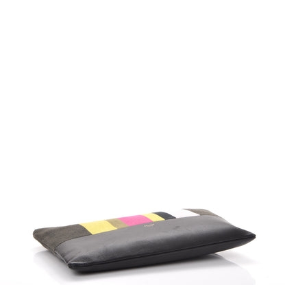 Celine Cotton Canvas Lambskin Striped Solo Clutch Pouch Black 4 of 8