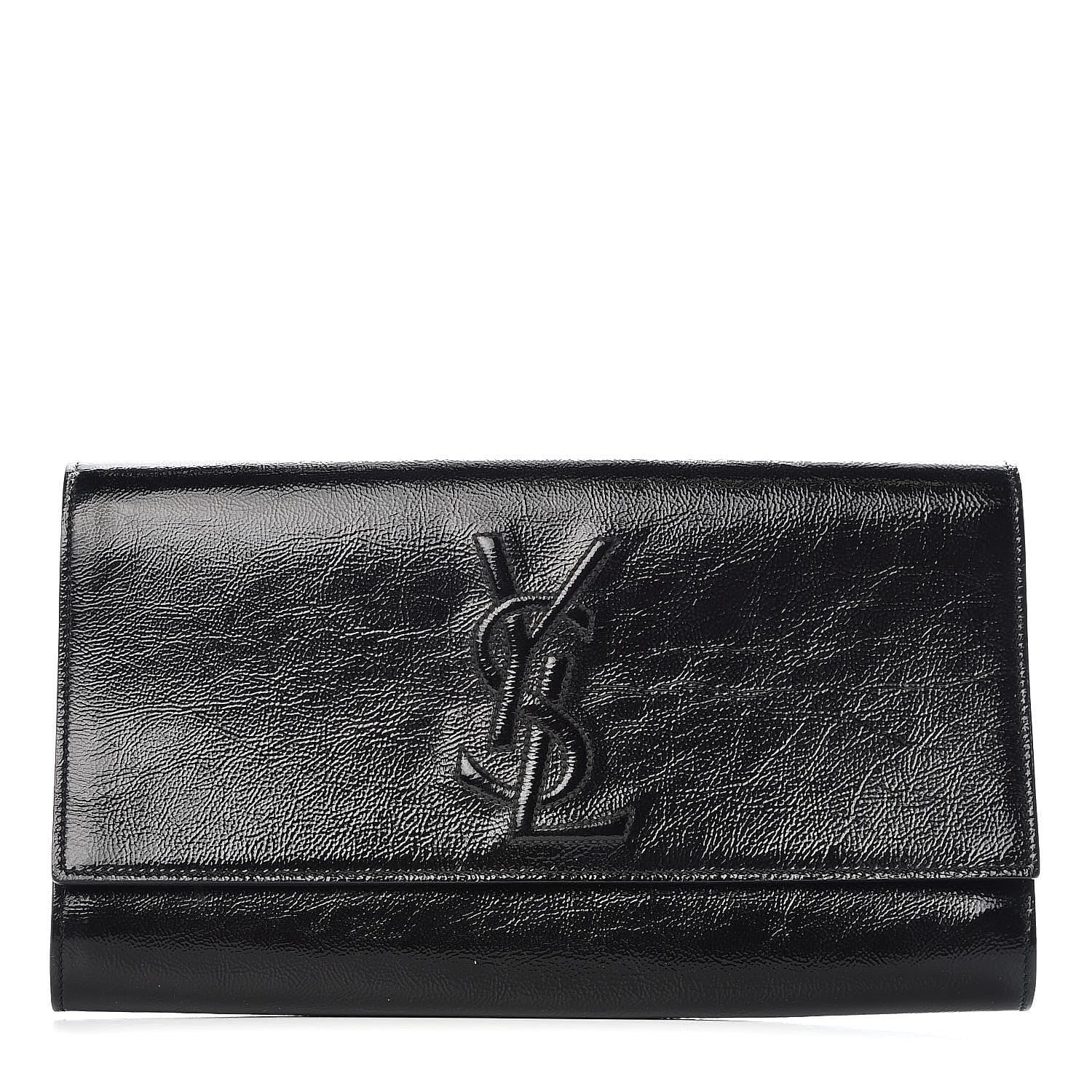 Saint Laurent Textured Patent Monogram Large Belle De Jour Clutch Black 1 of 8