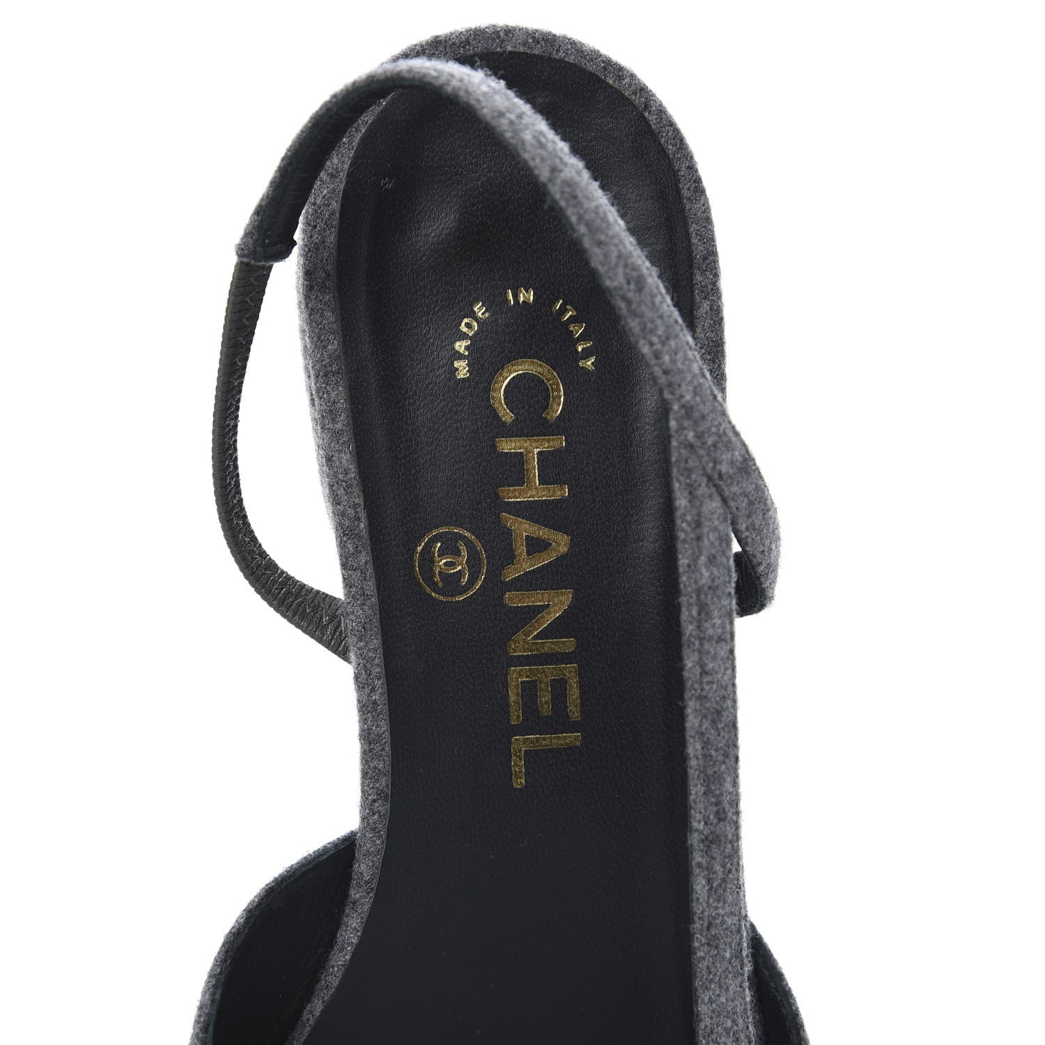 Chanel Wool Velvet Cap Toe CC Slingback Pumps 36.5 Black Grey 6 of 9