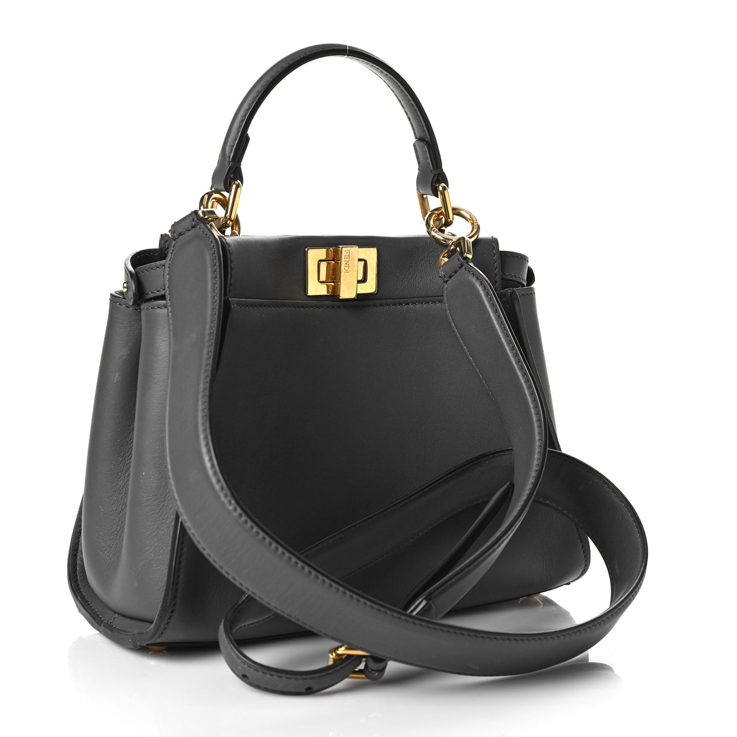 Vitello Seta Chenille FF Mini Peekaboo Iconic Satchel Anthracite Asfalto