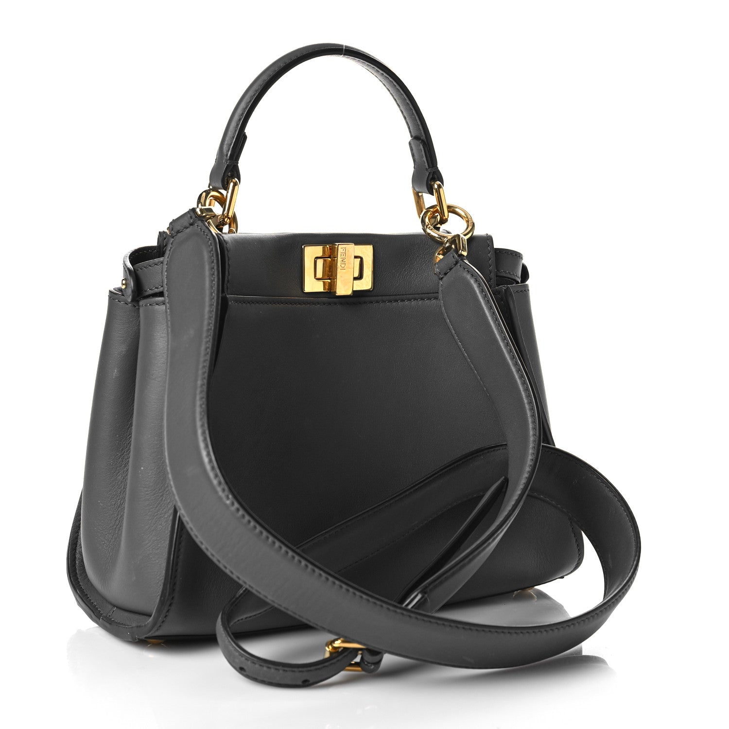 Fendi Vitello Seta Chenille FF Mini Peekaboo Iconic Satchel Anthracite Asfalto 2 of 11