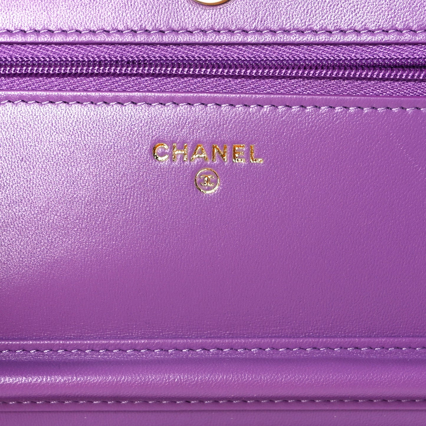 Lambskin Quilted Wallet On Chain WOC Purple