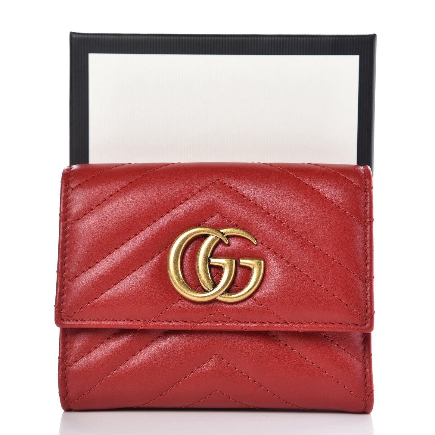 Calfskin Matelasse GG Marmont Wallet Hibiscus Red