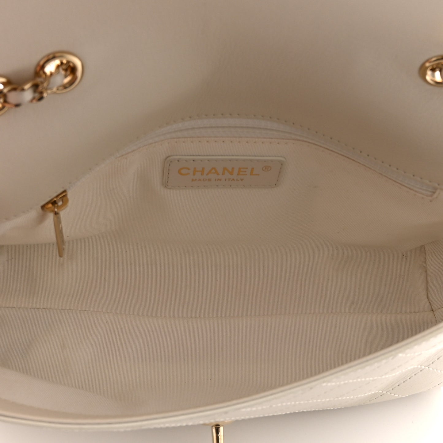 Calfskin Stitched Medium Covered CC Flap Bag White