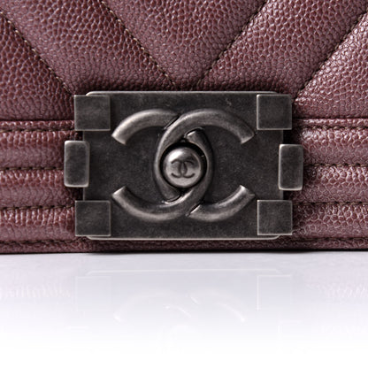 Chanel Metallic Caviar Chevron Quilted Medium Boy Flap Dark Pink 9 of 11