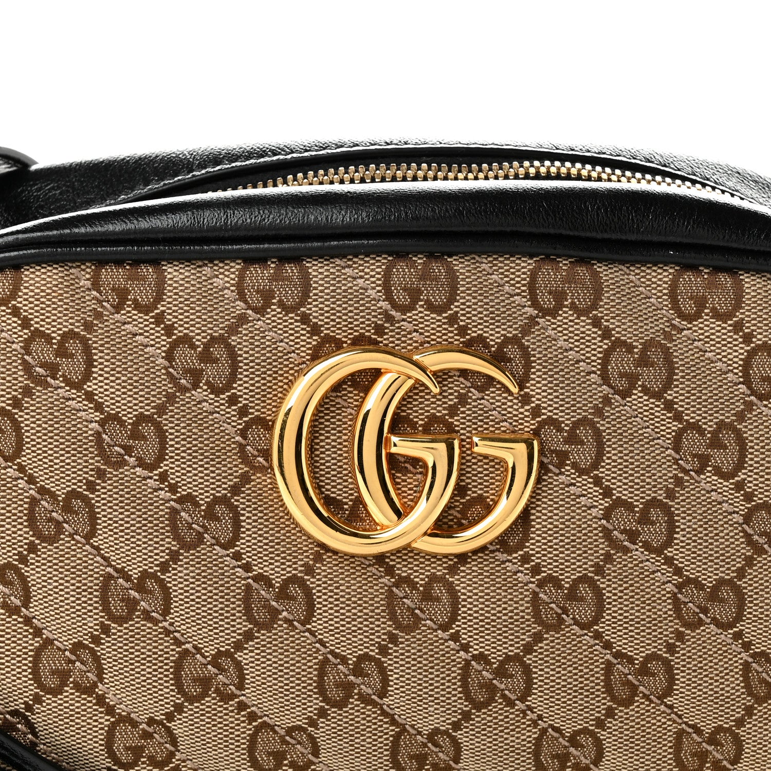 Gucci Monogram Matelasse Diagonal Small GG Marmont Chain Shoulder Bag Beige Black 8 of 11