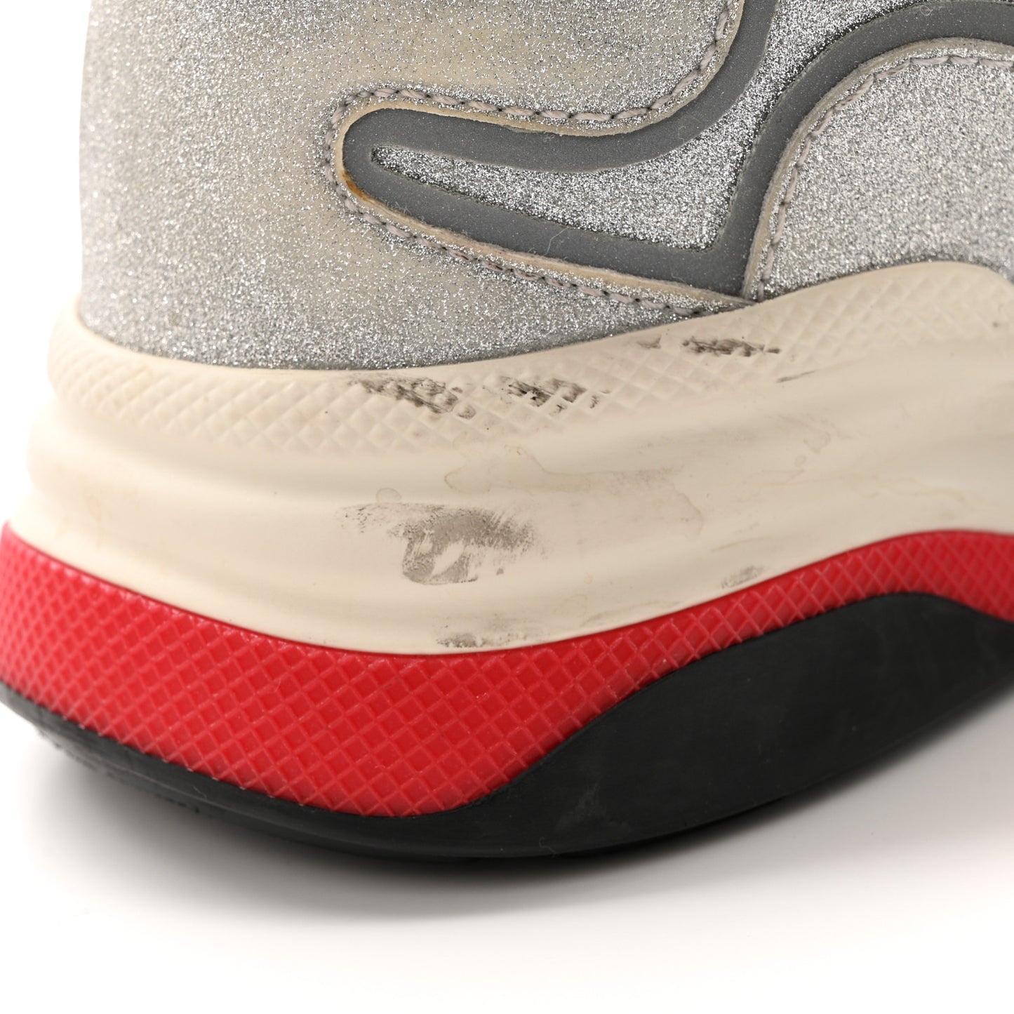 Metallic Calfskin Glitter Mesh Womens Ultrapace Sneakers 37.5 Silver Light Grey Mystic White