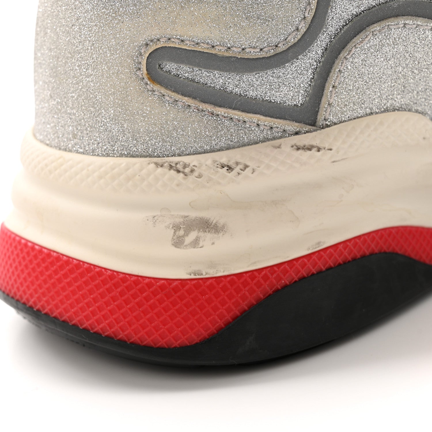 Gucci Metallic Calfskin Glitter Mesh Womens Ultrapace Sneakers 37.5 Silver Light Grey Mystic White 9 of 13
