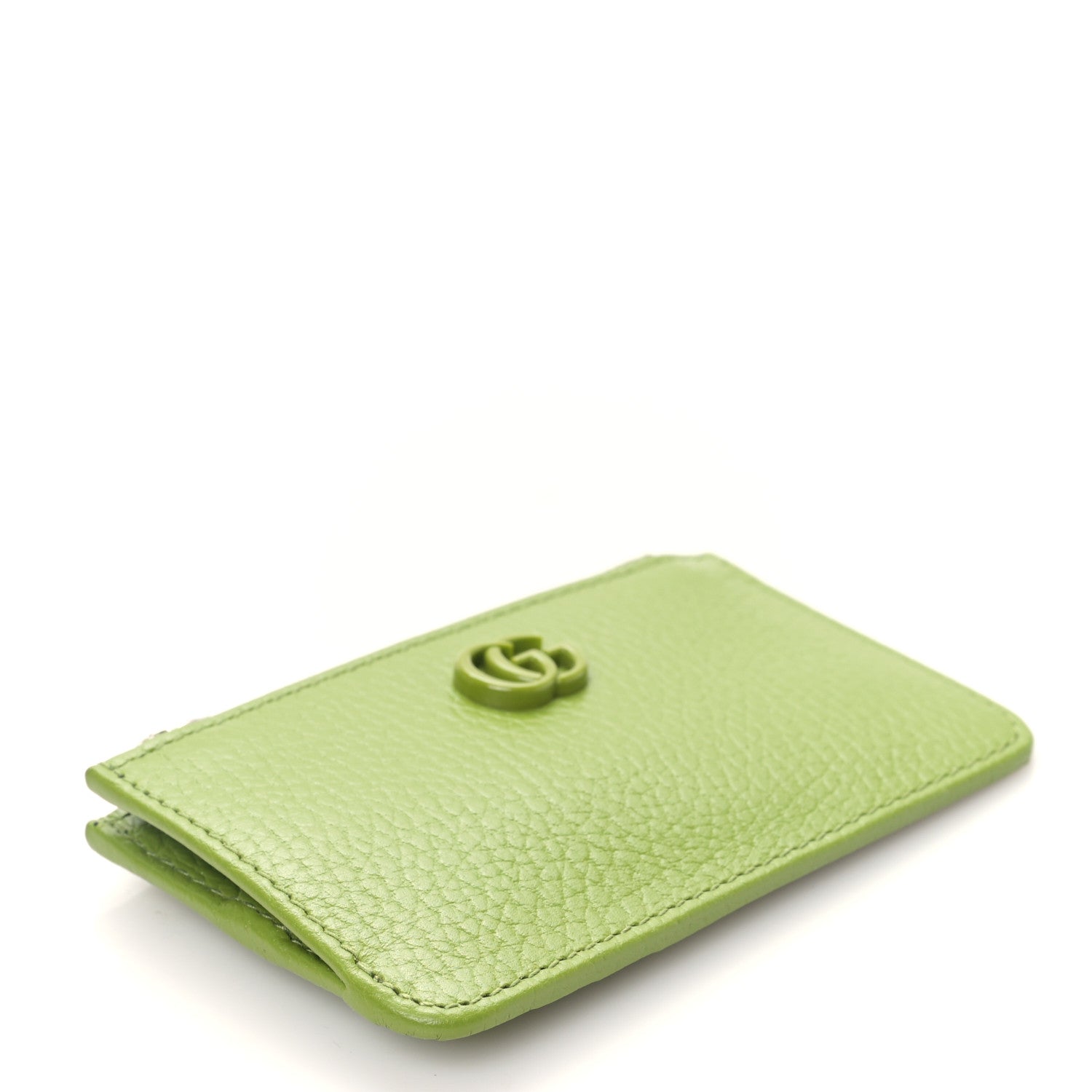 Gucci Dollar Calfskin Enamel Monochrome GG Marmont Key Case Card Holder Lemon Leaf 4 of 9