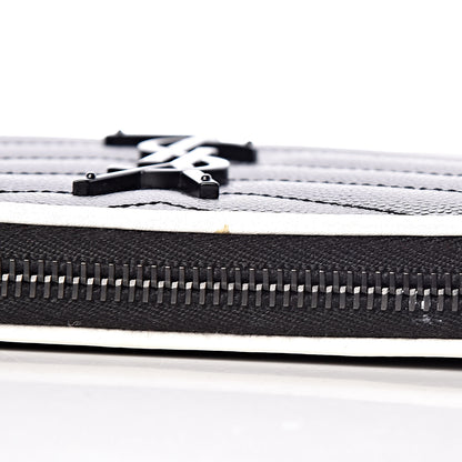 Saint Laurent Grain De Poudre Matelasse Chevron Monogram Zip Around Wallet Black Dove White 8 of 9