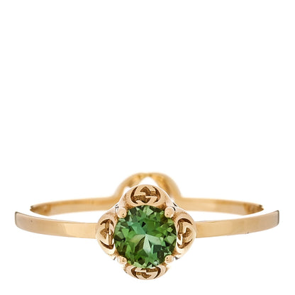 Gucci 18K Yellow Gold Green Tourmaline Interlocking G Ring 49 4.75 1 of 6