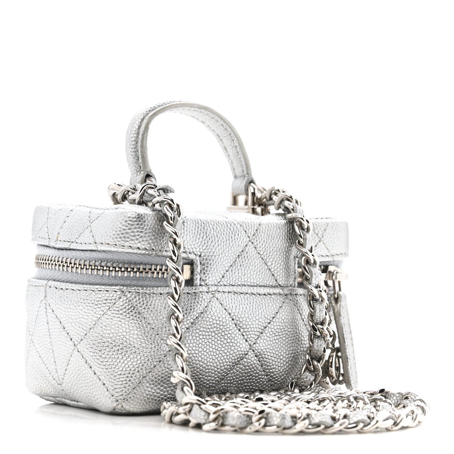 Chanel Metallic Caviar Quilted Mini Top Handle Vanity With Chain Silver 3 of 13