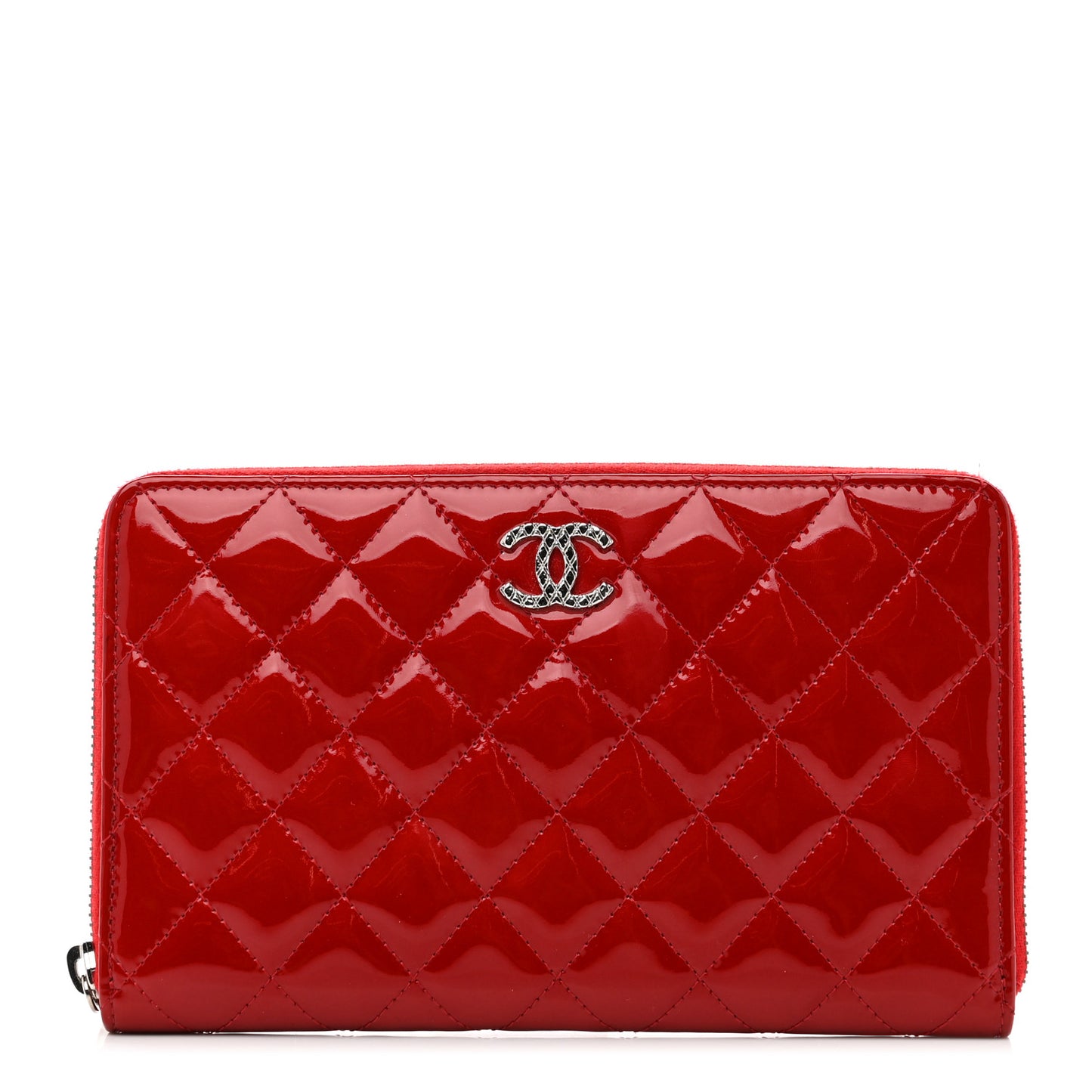 Patent Quilted Large Brilliant Zip Around Organizer Wallet Red