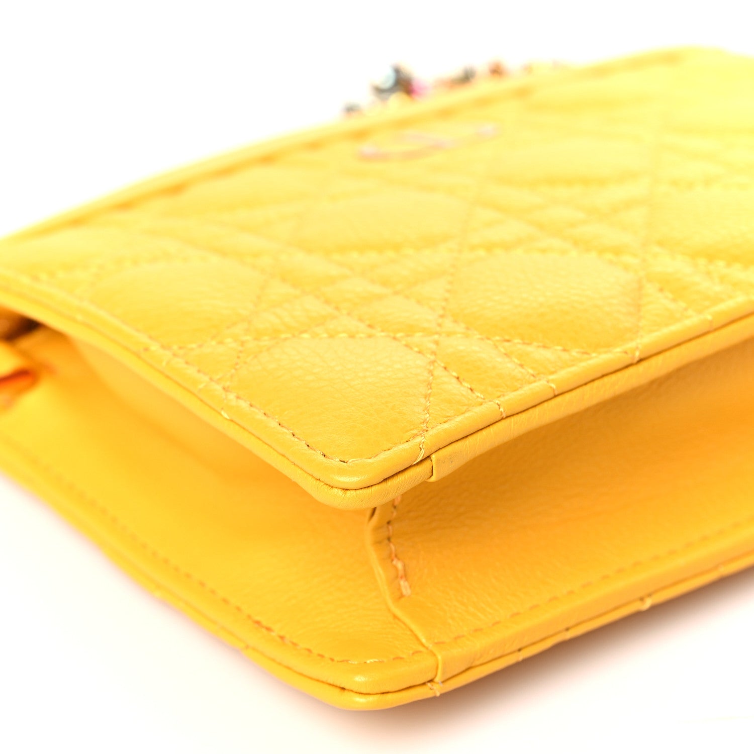 Christian Dior Calfskin Cannage Caro Zipped Pouch With Chain Sunny Yellow 8 of 9