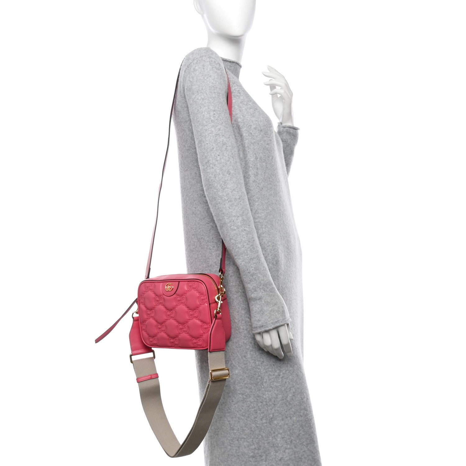 Gucci Calfskin GG Matelasse Small Shoulder Bag Rhodamine Pink Natural 2 of 10
