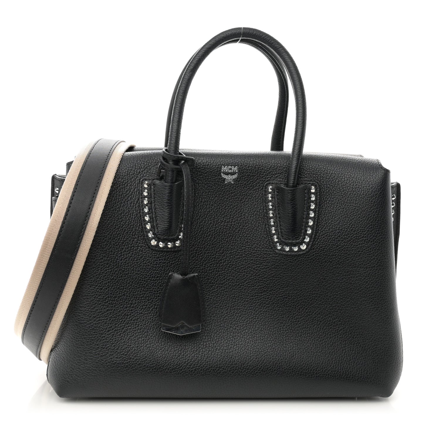 Grained Calfskin Studded Medium Milla Tote Black