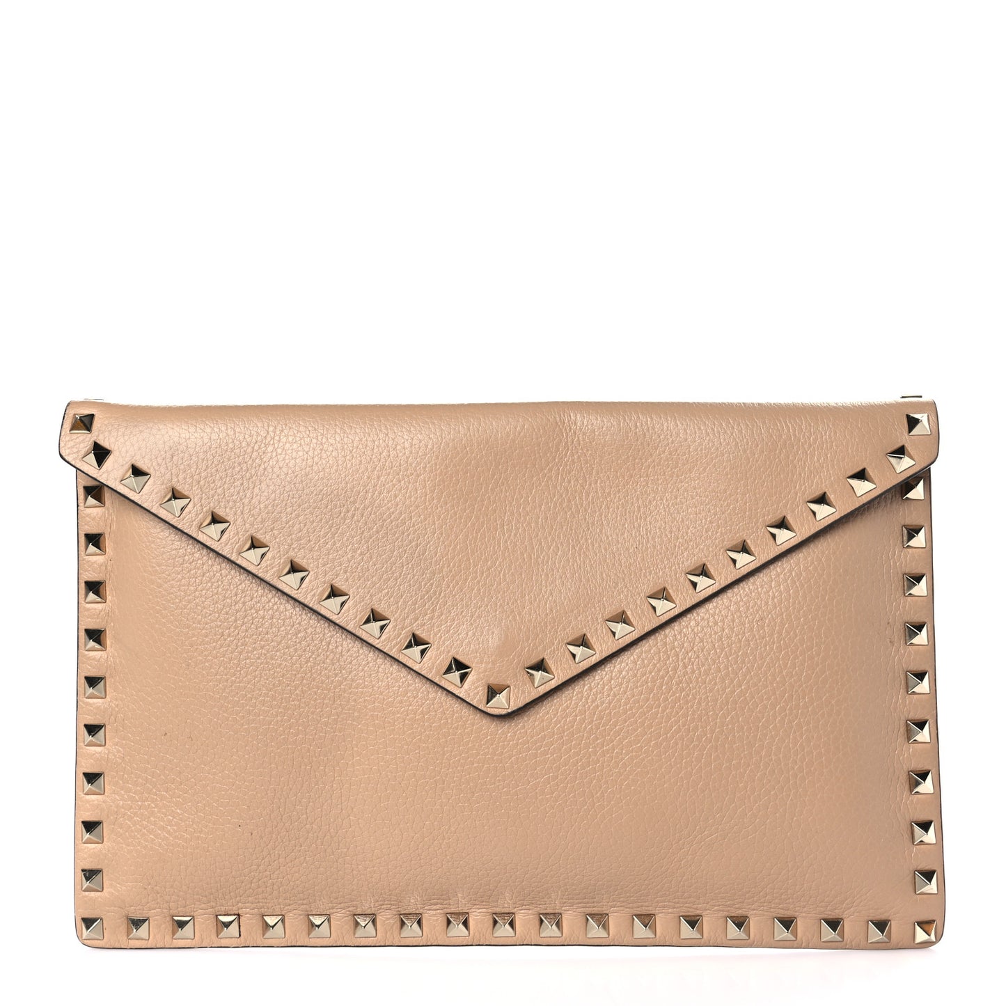 Pebbled Calfskin Large Rockstud Envelope Clutch Camel Rose