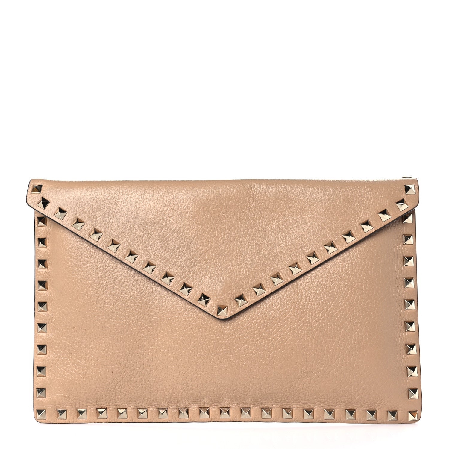 Valentino Garavani Pebbled Calfskin Large Rockstud Envelope Clutch Camel Rose 1 of 7