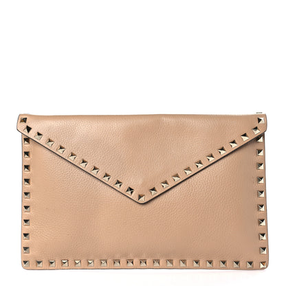 Valentino Garavani Pebbled Calfskin Large Rockstud Envelope Clutch Camel Rose 1 of 7