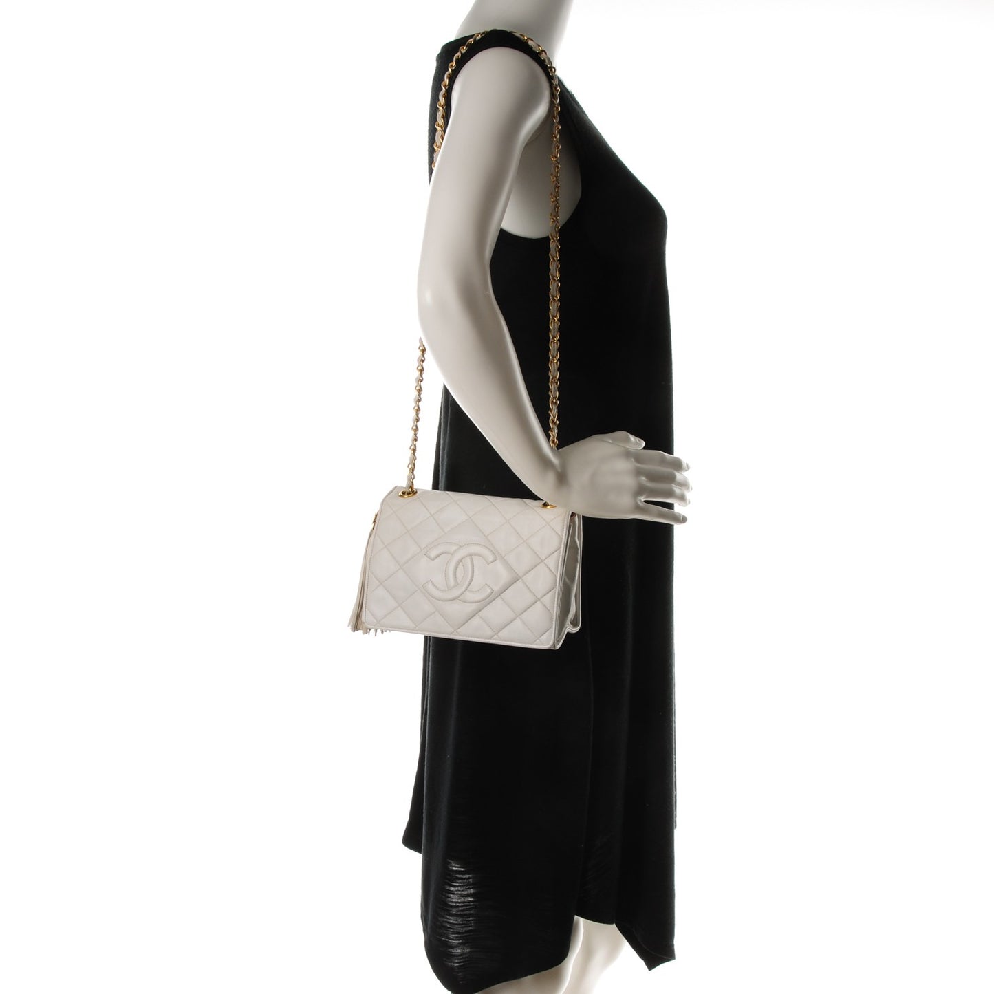 Lambskin Quilted Small Tassel Single Flap White