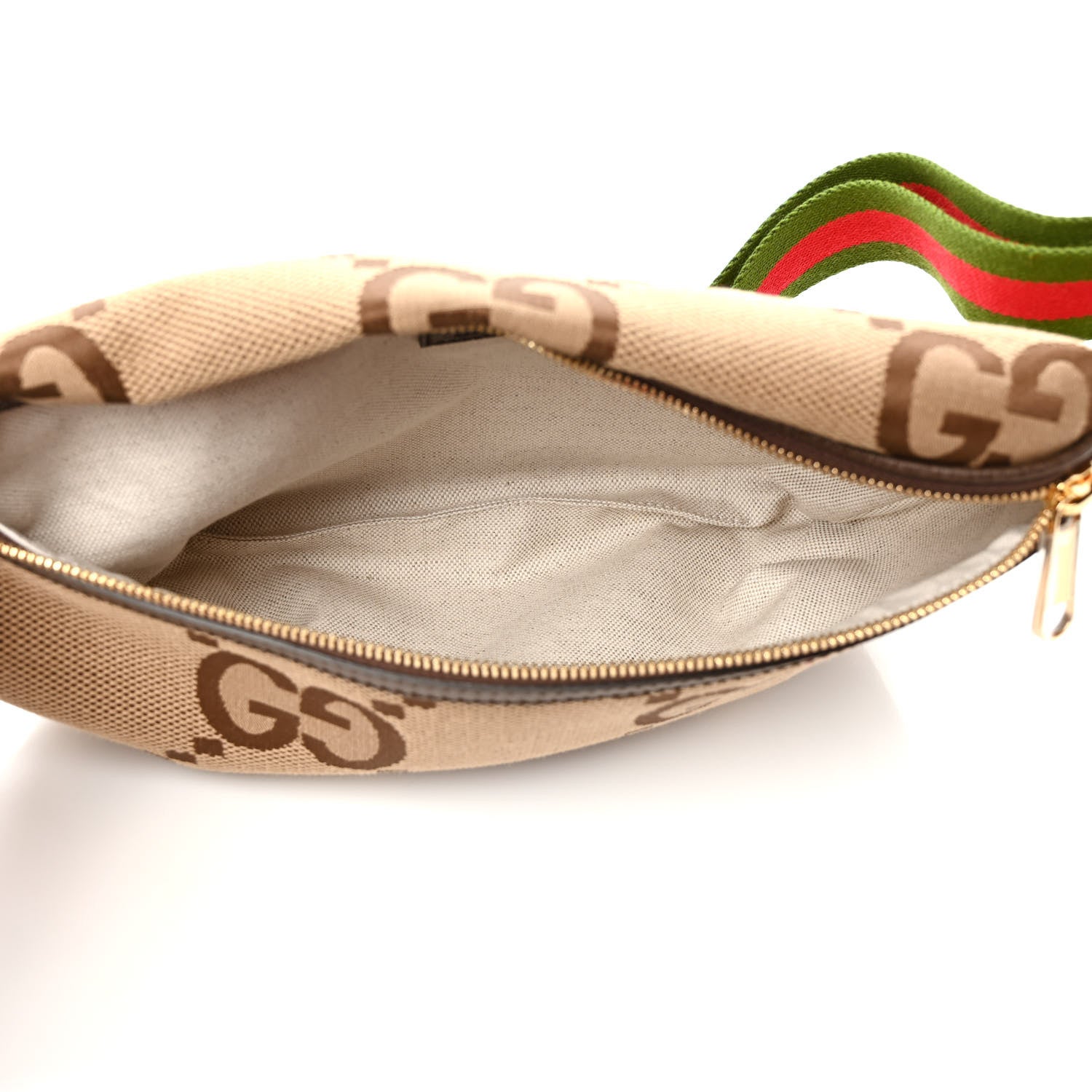 Gucci Monogram Jumbo GG Textured Dollar Calfskin Web Belt Bag Camel Ebony New Acero 5 of 9