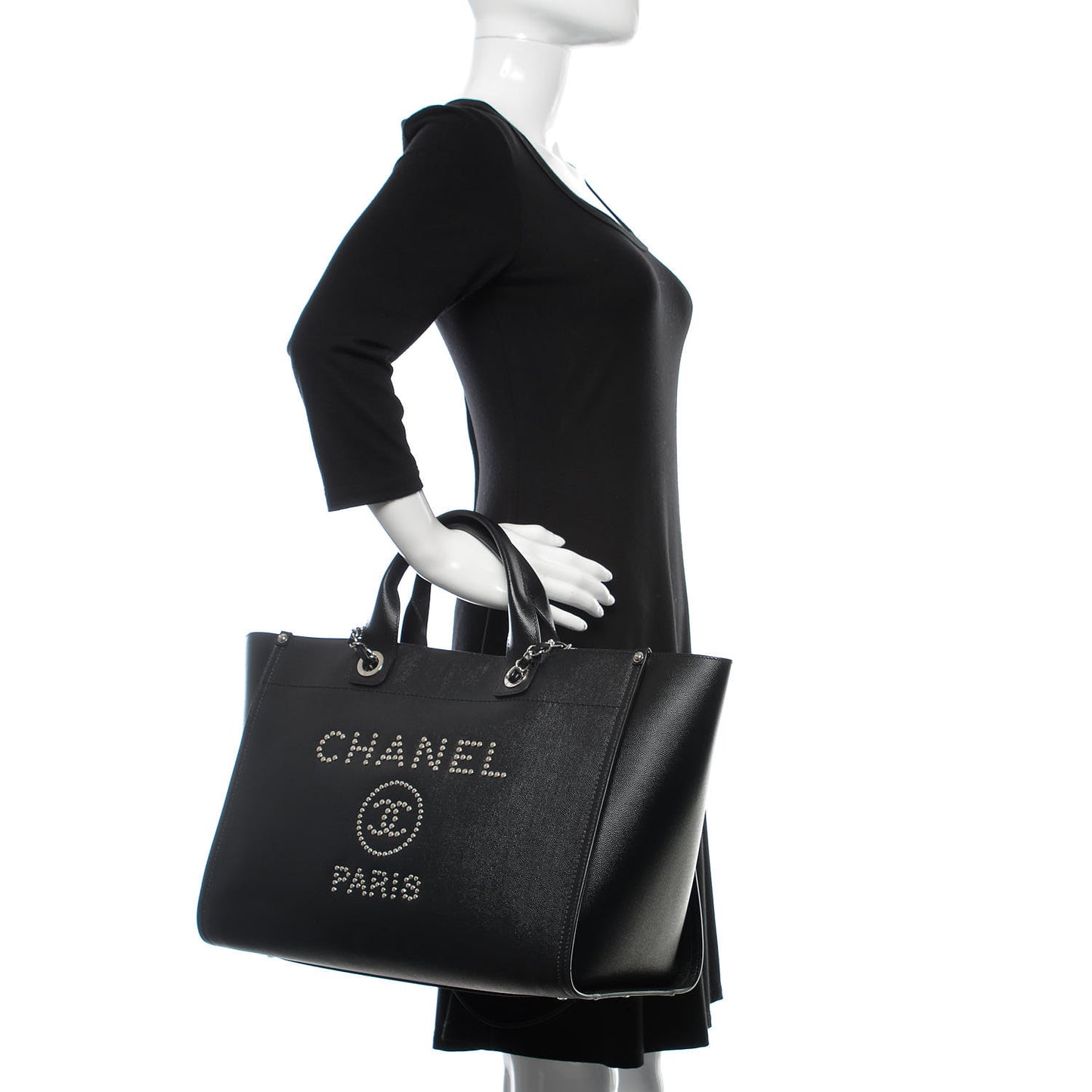 Caviar Medium Studded Deauville Tote Black