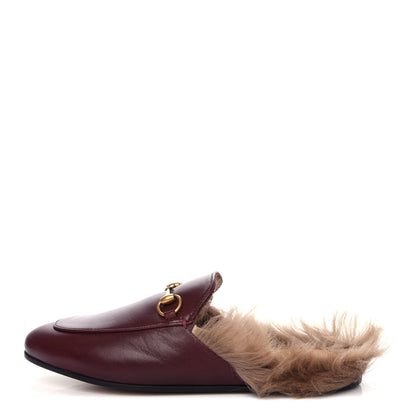 Gucci Malaga Kid Fur Womens Princetown Slippers 38 Vintage Bordeaux 1 of 10
