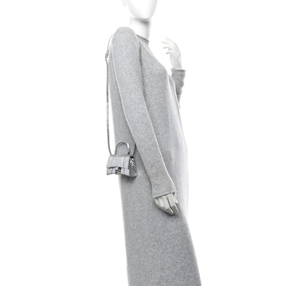 Balenciaga Metallic Calfskin Crocodile Embossed Hourglass Top Handle Bag Mini Silver 2 of 10