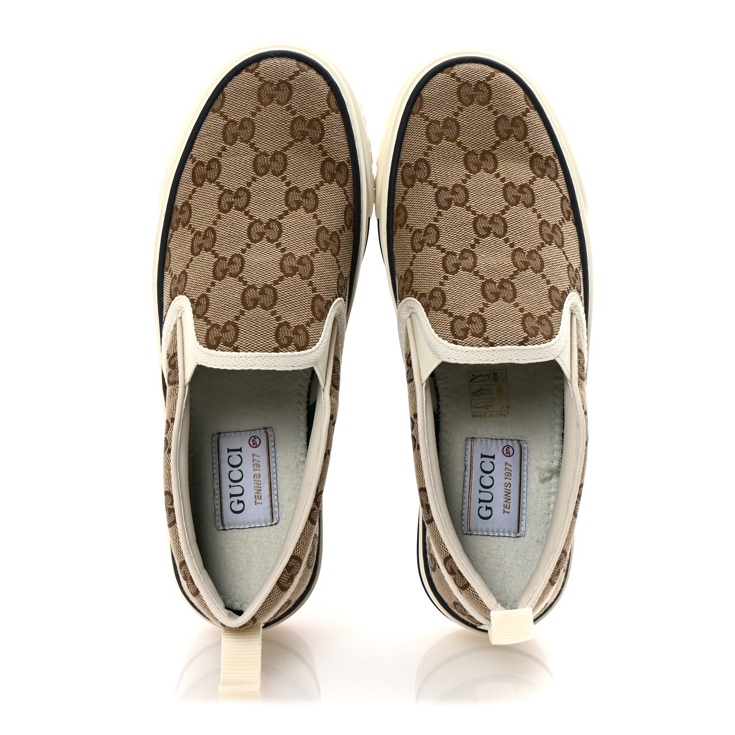 Gucci GG Monogram Womens 1977 Tennis Slip On 30mm Sneakers 37.5 Beige Ebony Mystic White 2 of 9