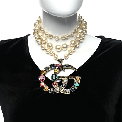 Gucci Crystal Pearl Double G Necklace Aged Gold Multicolor 2 of 5