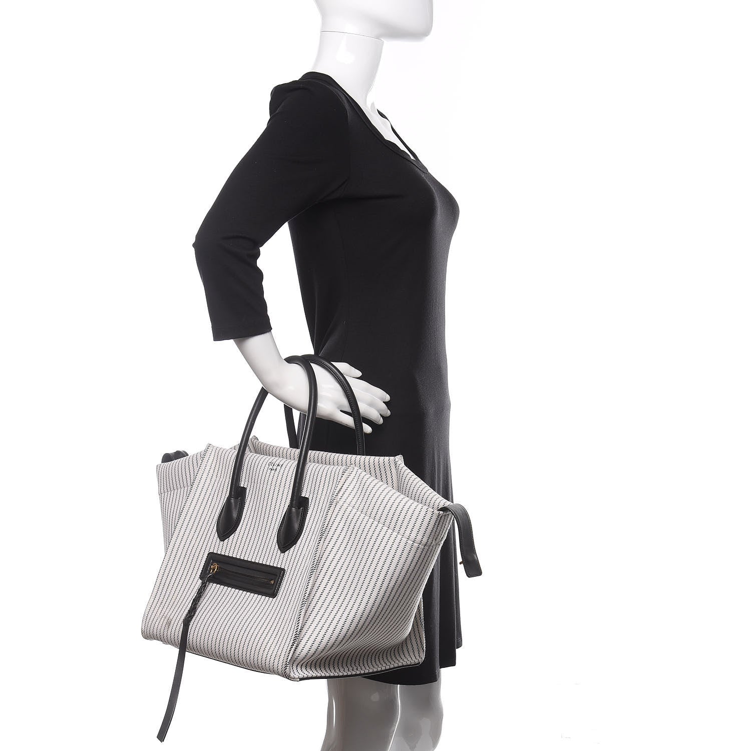 Celine Cotton Canvas Striped Medium Phantom Luggage White Navy 2 of 10