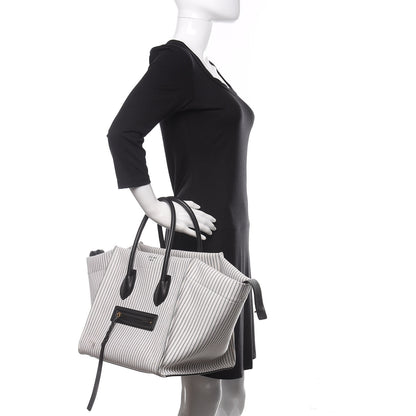 Celine Cotton Canvas Striped Medium Phantom Luggage White Navy 2 of 10