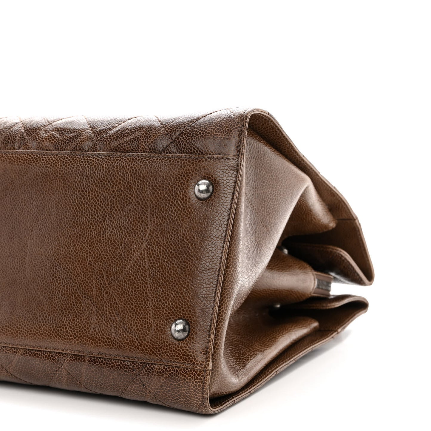 Crumpled Grained Calfskin Quilted CC Crave Tote Brown