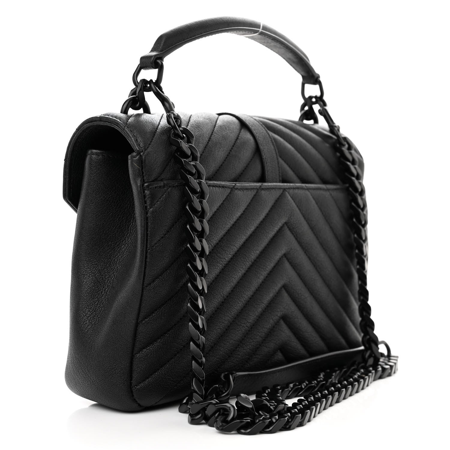 Saint Laurent Sheepskin Matelasse Chevron Monogram Monochrome Medium College Bag Black 3 of 11