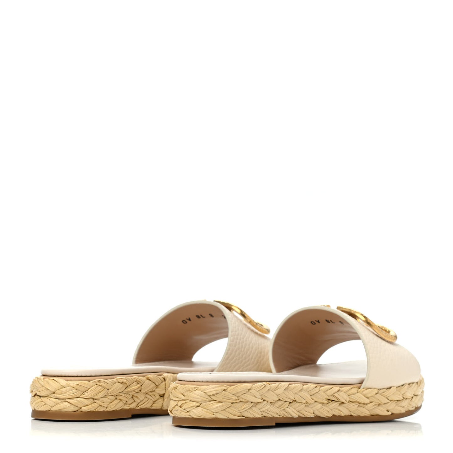 Grainy Cowhide Vlogo Espadrille 5mm Flat Slide Sandals 35 Light Ivory