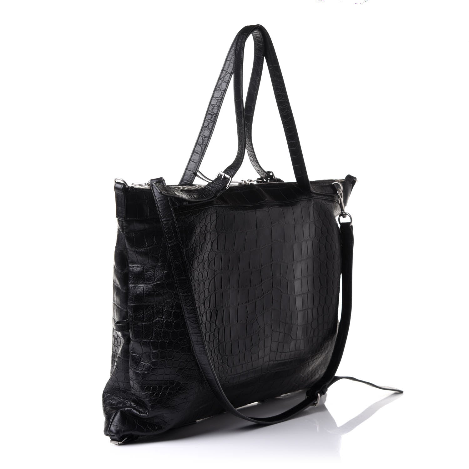 Saint Laurent Calfskin Crocodile Embossed Large Convertible ID Bag Black 2 of 10