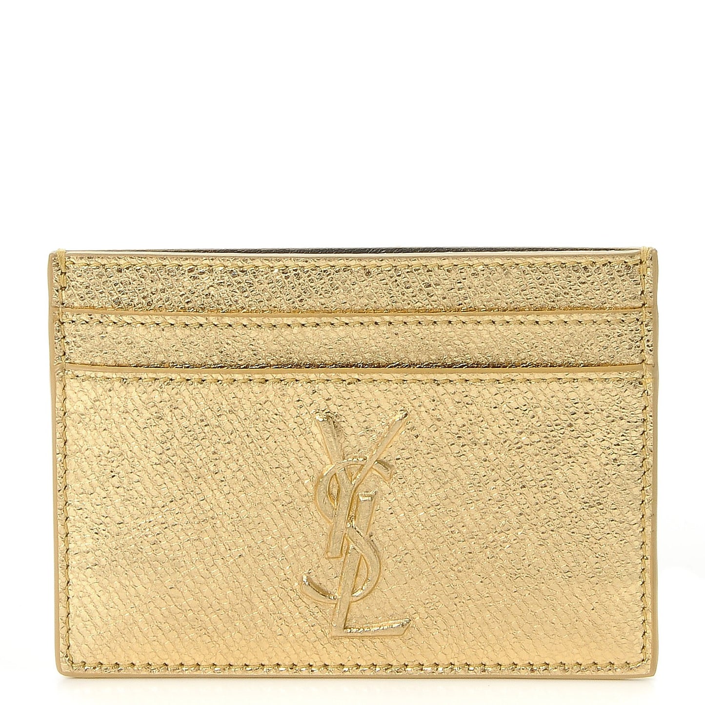 Metallic Calfskin Monogram Credit Card Case Gold