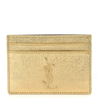 Saint Laurent Metallic Calfskin Monogram Credit Card Case Gold 1 of 8
