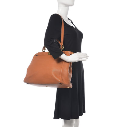 Fendi Cuoio Romano Raffia Selleria Large Peekaboo Iconic Satchel Caramel 2 of 14