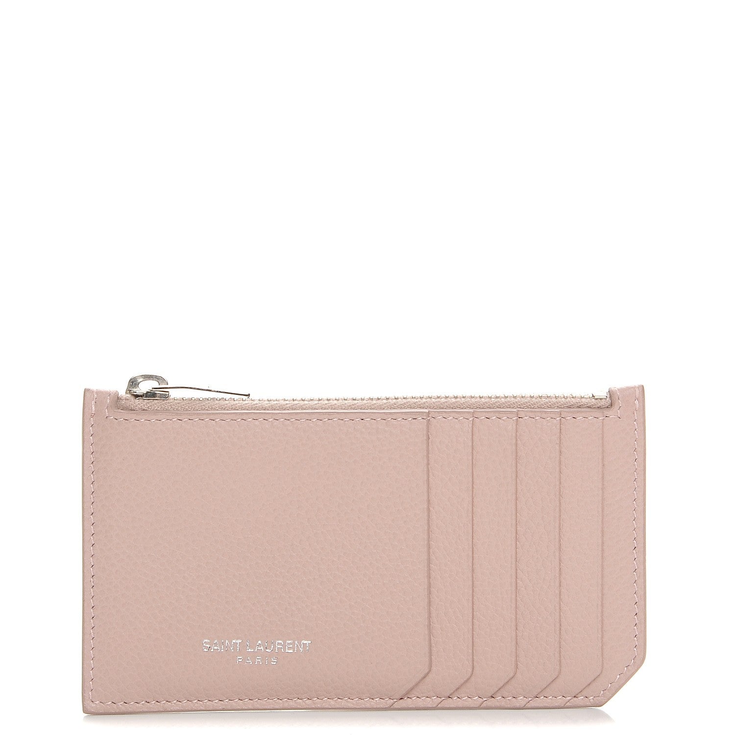 Saint Laurent Grained Calfskin 5 Fragments Zip Pouch Card Holder Rose Antic 1 of 7