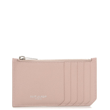 Saint Laurent Grained Calfskin 5 Fragments Zip Pouch Card Holder Rose Antic 1 of 7