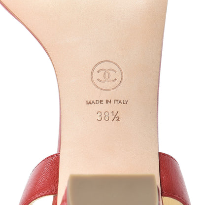 Chanel Lambskin CC Pearl Chain Sandals 38.5 Red 6 of 9