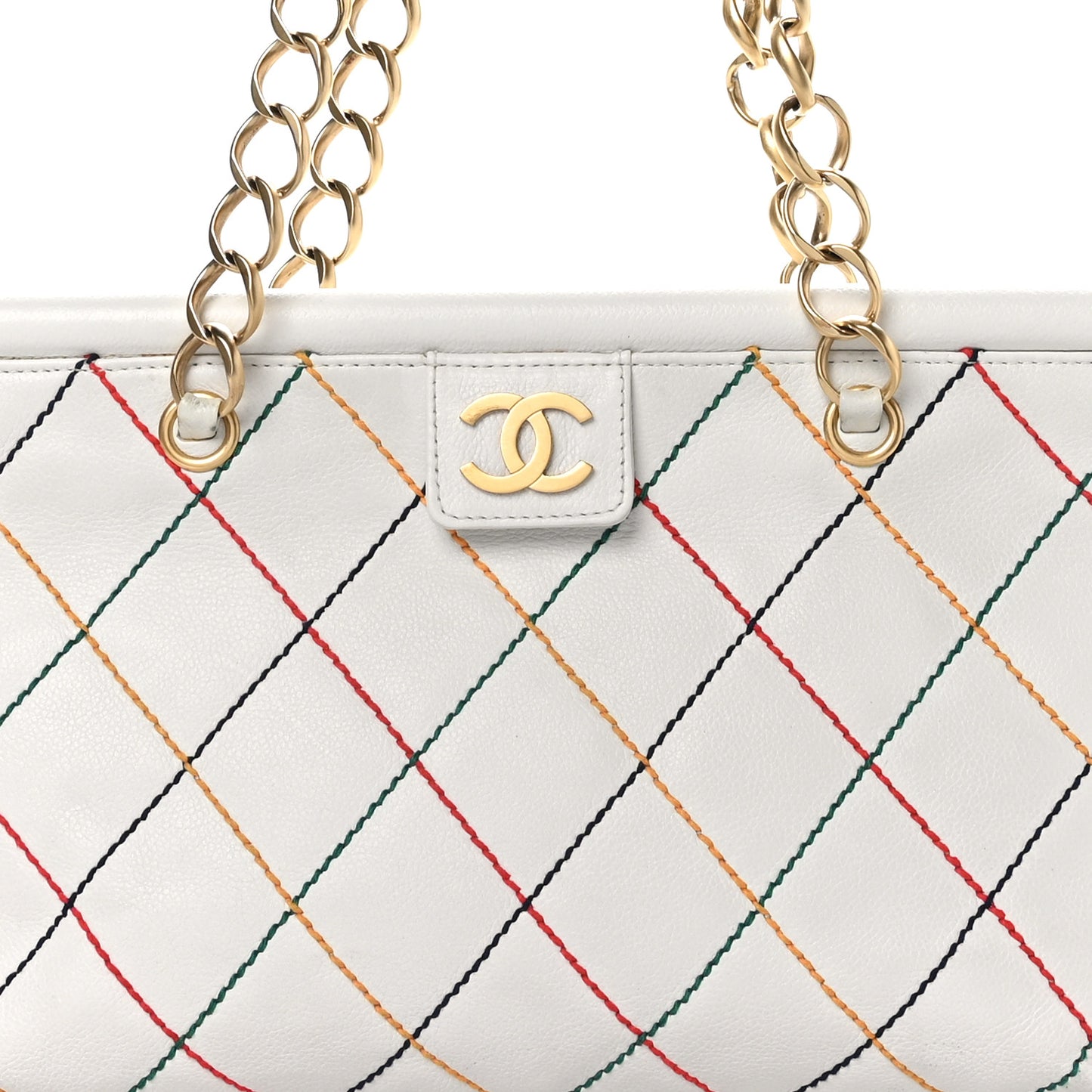 Calfskin Multicolor Stitch Tote White