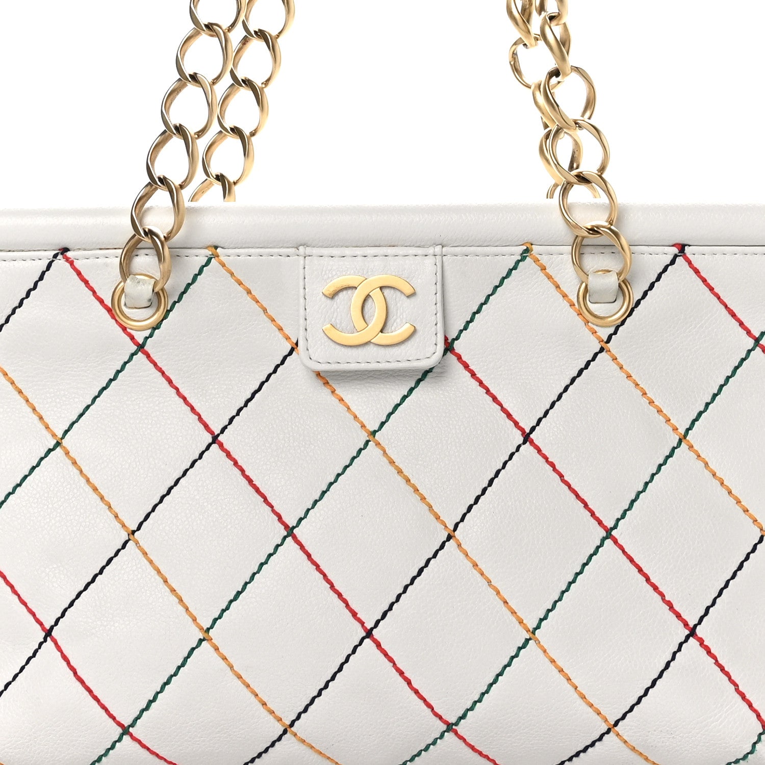 Chanel Calfskin Multicolor Stitch Tote White 8 of 12